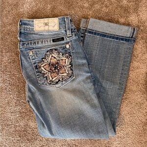 Miss Me Light Blue Capris Jeans with Embroidery